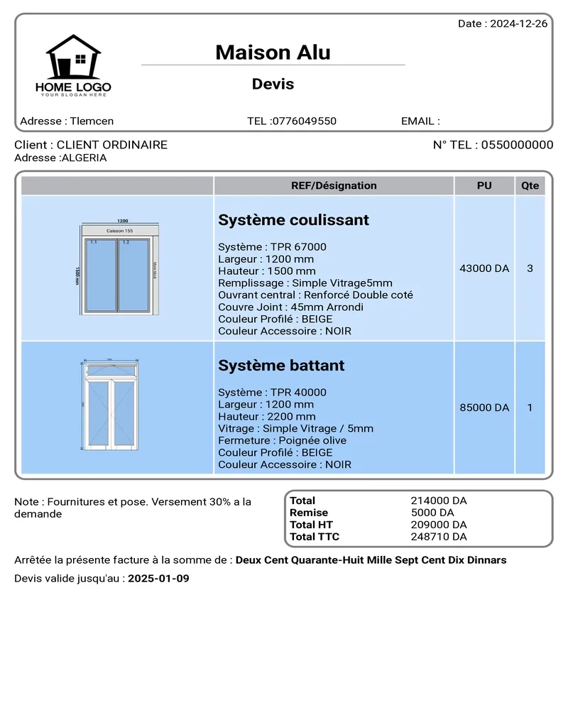 Fiche de Devis